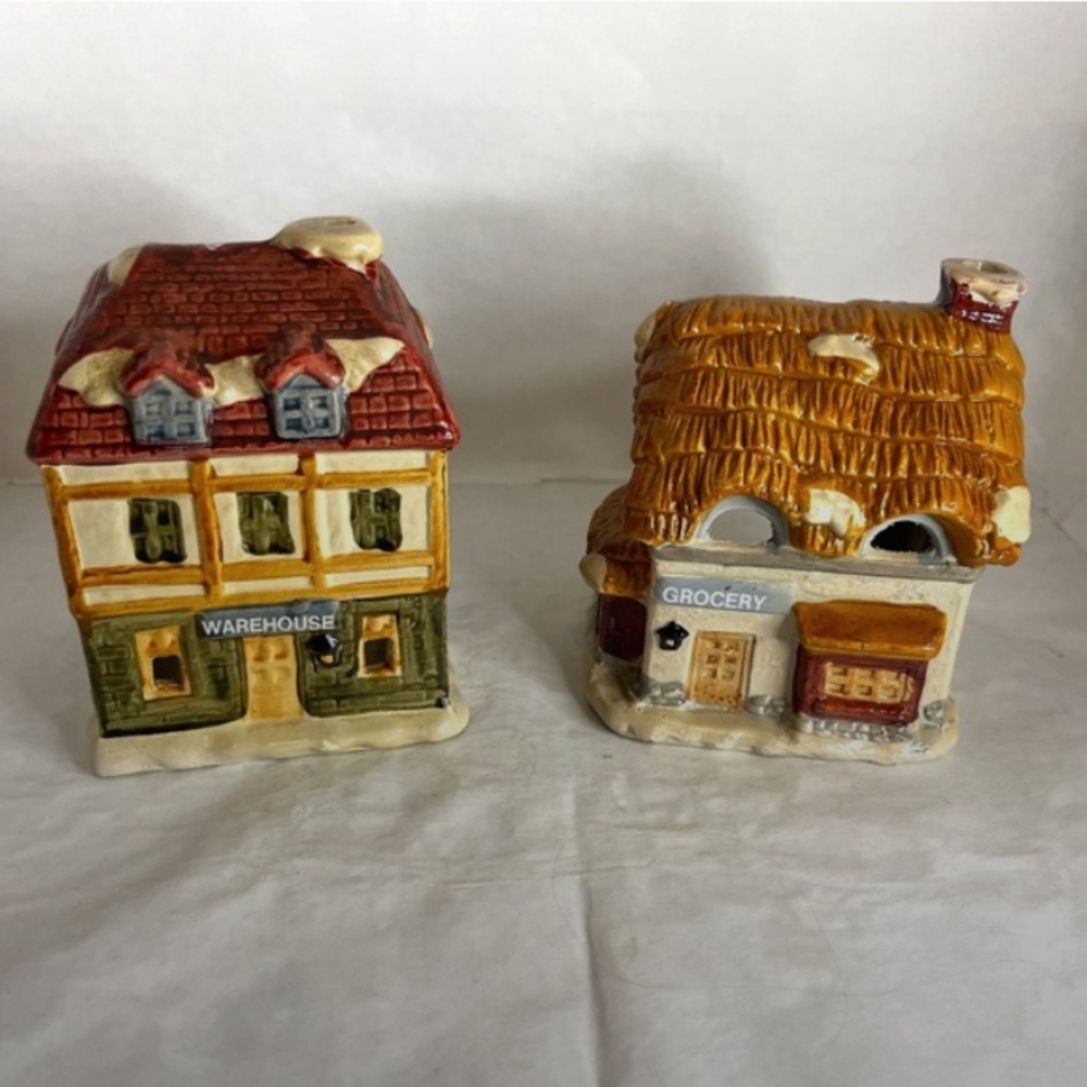 Vintage Dickens Village Ceramic Candle Holder Tea Light Holiday Candle Holder